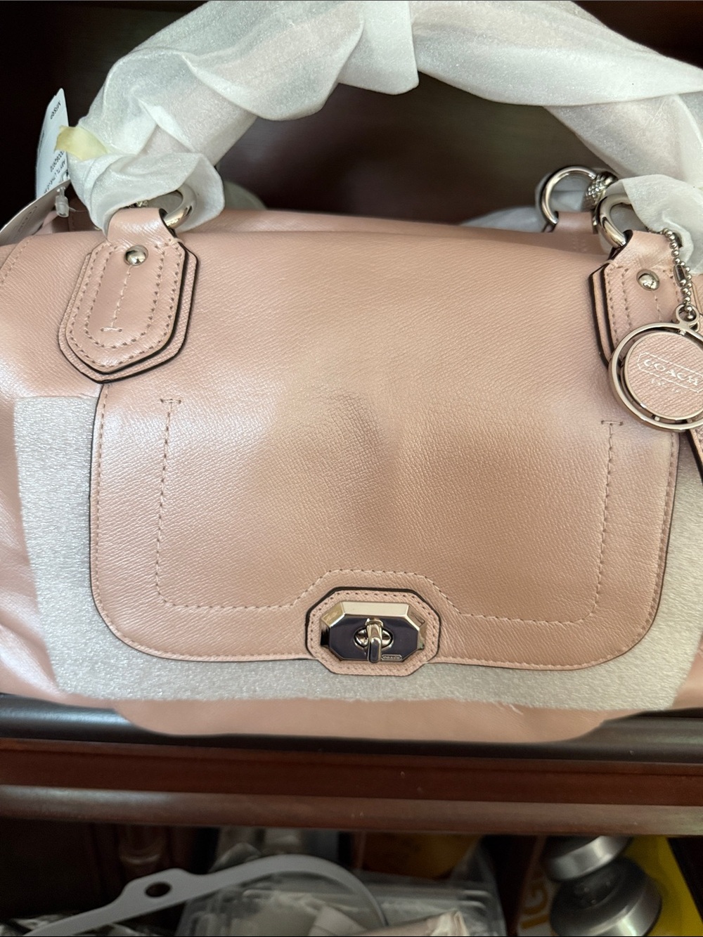 Coach Blush Pink Leather Shoulder Satchel with Turnlock